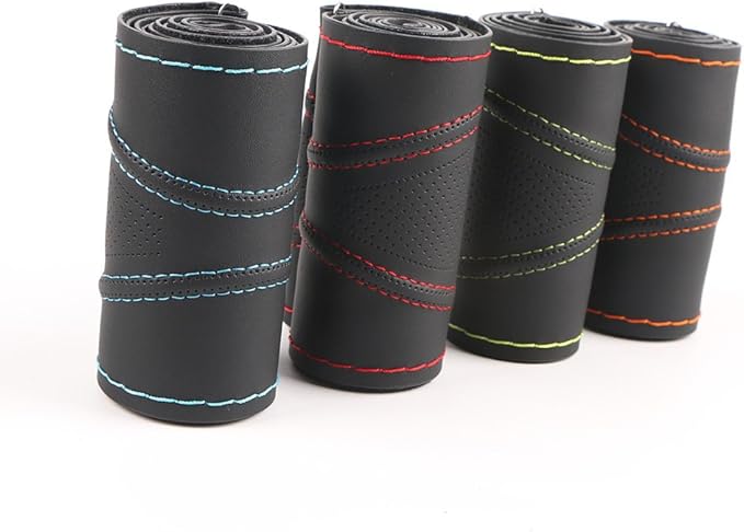 Artificial Leather Wheel Steering Cover Stitch On Wrap with Needle & Thread DIY 15.7 Inch Red and Blue Splice for Pajero Etc