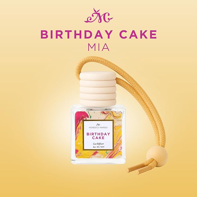 Honestly Margo Birthday Cake Car Diffuser Air Freshener (0.34 Fl Oz, Pack of 1) – Stylish Scent Diffuser with Perfume – Must-Have Essentials for Women, Car Fresheners Long Lasting for a Fresh Drive