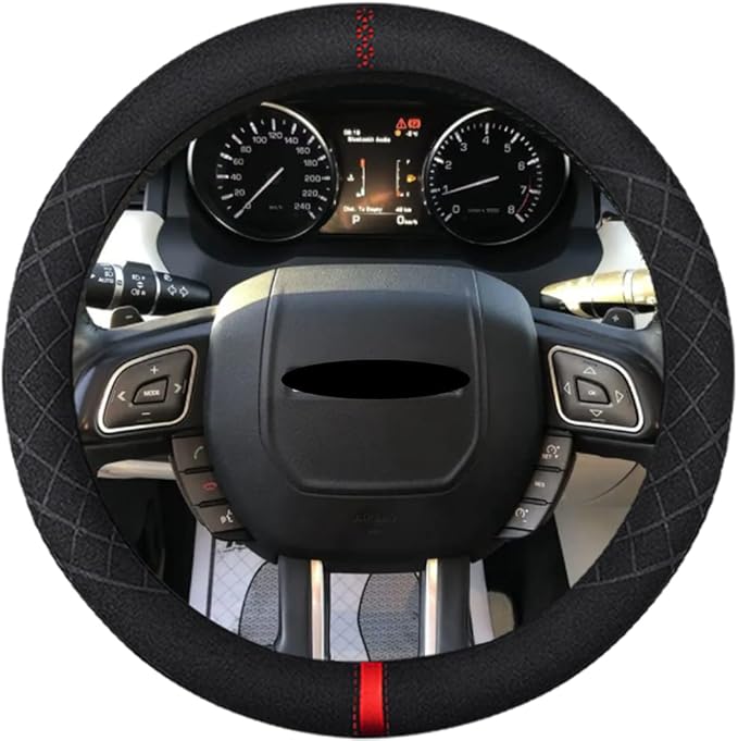 Suede Steering Wheel Cover,Compatible with Land Rover Discovery Sport Evoque Freelander Suede Leather Sport Non-Slip Wheel Cover Car Interior Accessories 15 inch for Man and Women