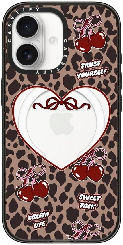 CASETiFY Impact iPhone 17 Case [Slim/Compatible with Magsafe / 8.2 ft. 4X Military Grade Drop Protection] - Leopard Cherries - Clear Black