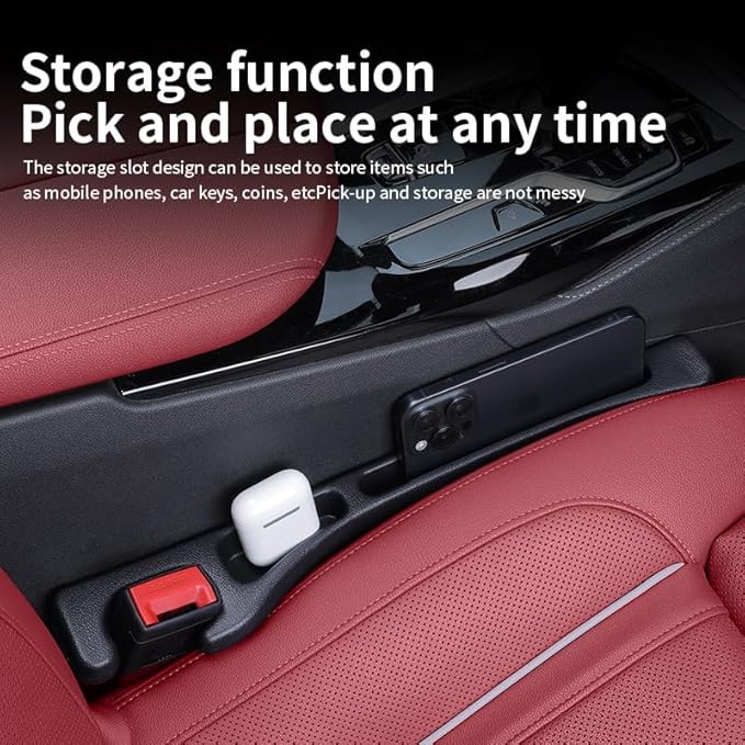 Car Seat Gap Filler Organizer, Universal Fit, Black, PU Leather, 2 Pack with Storage Pockets