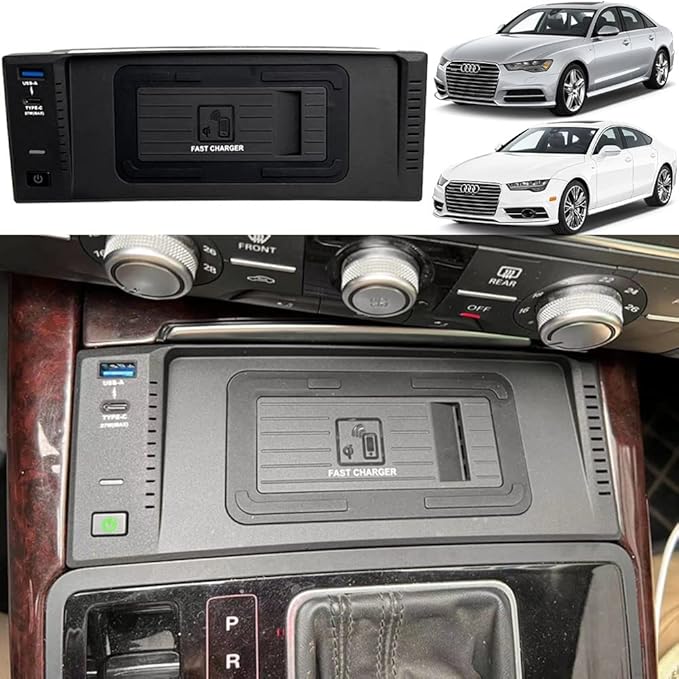 Wireless Car Charger for Audi A6 S6 RS6 2012-2018/ A7 S7 RS7 2009-2018, 15W Fast Charging Phone Charger Pad for Audi A6 C7 Accessory with QC3.0 USB & 27W PD for iPhone 12/13/14 Galaxy S22