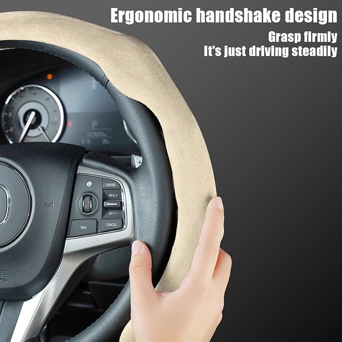 Mandark Car Steering Wheel Cover, Suede Sport Vehicle Steer Wheel Protector Fitting 15 Inch, Non-Slip Comfortable Automotive Interior Decoration Accessories, Universal for Most Cars (Light Yellow)