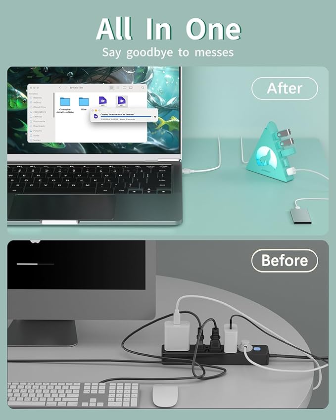 Green 7-Port USB 3.0 Hub,Vertical USB Hub Tower with RGB Lighting & 5Gbps Data Speed, 2FT Cable - Gaming USB Hub Splitter for PC, Desktop, Laptop, PS5, Xbox, Flash Drives