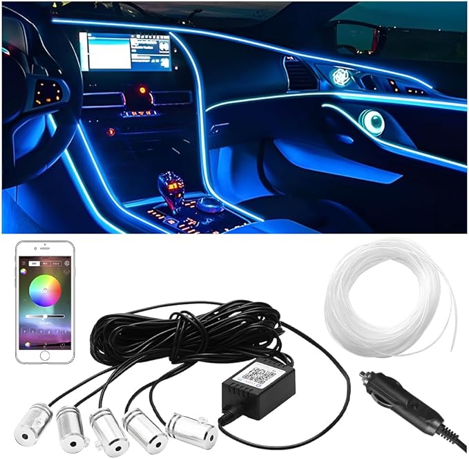 Zpana Car LED Interior Strip Light with APP Control, 16 Million Colors 5-in-1 RGB Sound Active Ambient Light with 236" Fiber Optic, Auto Inside Atmosphere Neon Light Strip, Universal for Vehicles