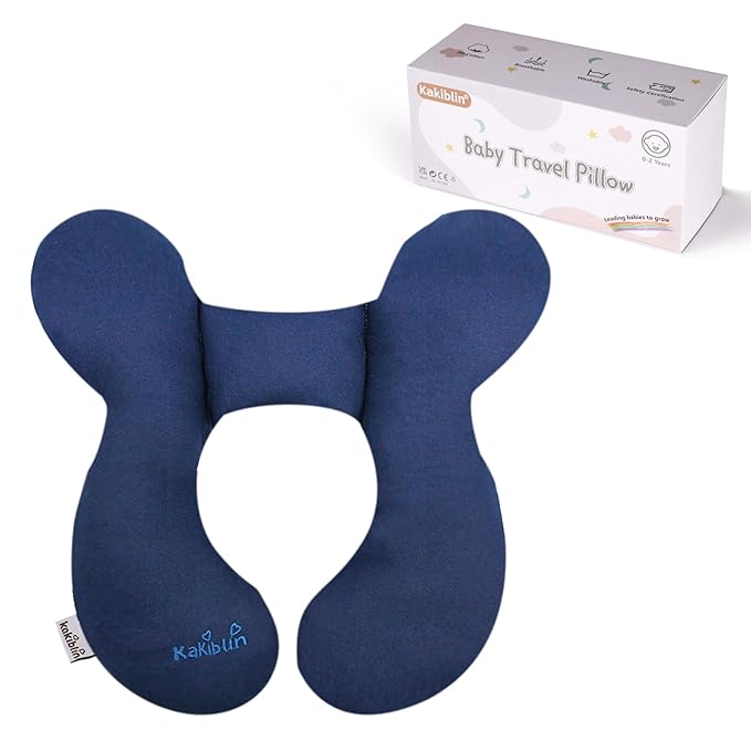 KAKIBLIN Baby Neck Pillow, Baby Head Pillow, Upgraded Support Travel Pillow,Neck Support Pillow for Carseat, Newborn Neck Support for Car Seat, Stroller, Pushchair, Travel, Dark Blue