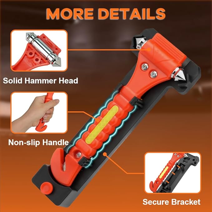 SINSEN Car Safety Hammer Set of 10 Emergency Escape Tool Auto Car Window Glass Hammer Breaker and Seat Belt Cutter Escape 2-in-1 for Family Rescue & Auto Emergency Escape Tools (Reflective Tape 10PCS)