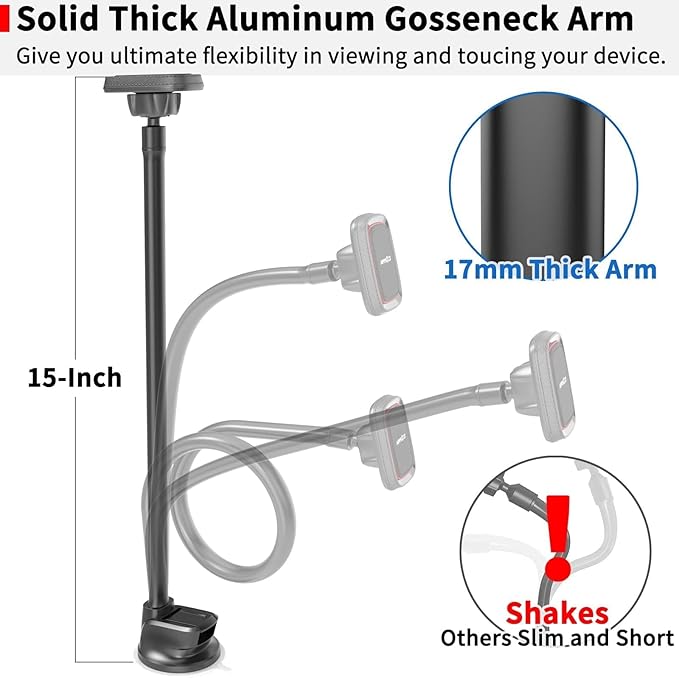 APPS2Car Magnetic Phone Holder for Car, 14-Inch Anti-Shake Windshield Phone Mount for Truck [Flexible Long Arm], Gooseneck Cell Phone Car Mount [6 Strong Magnets] Fit for iPhone & Android Smartphones