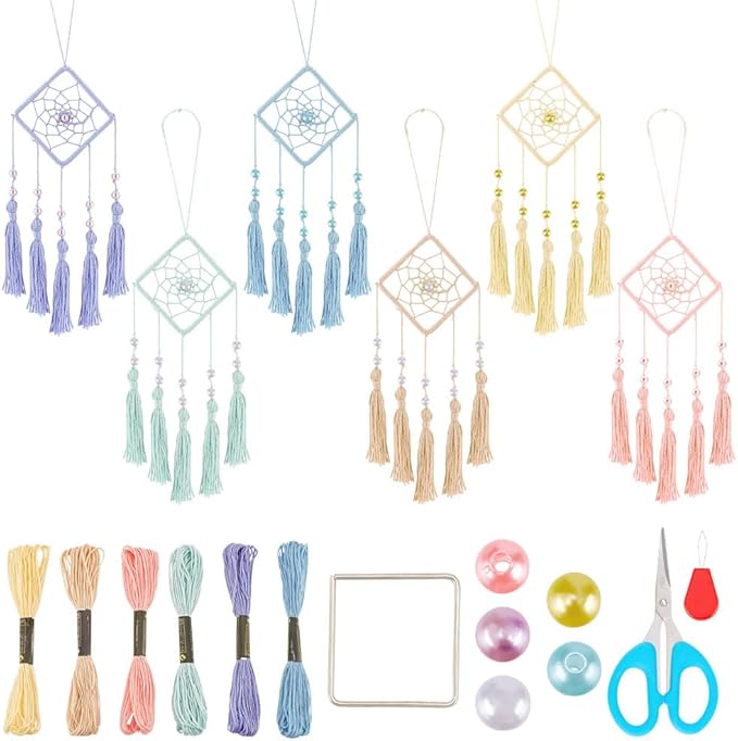 INFUNLY Dream Catcher Kit - Car Charm Ornament Set - Handmade Square & Circle Designs - Rearview Mirror Hanging Decor