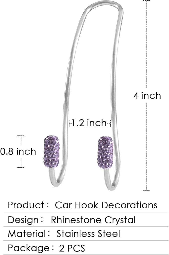 Guoord 【2024 Upgraded】 Car Headrest Hooks Decorations, 2 Pcs Bling Purse Hook Hangers, Auto Hooks Car Hangers and Durable Backseat Holder, Storage Universal for SUV Truck Vehicle(Violet)
