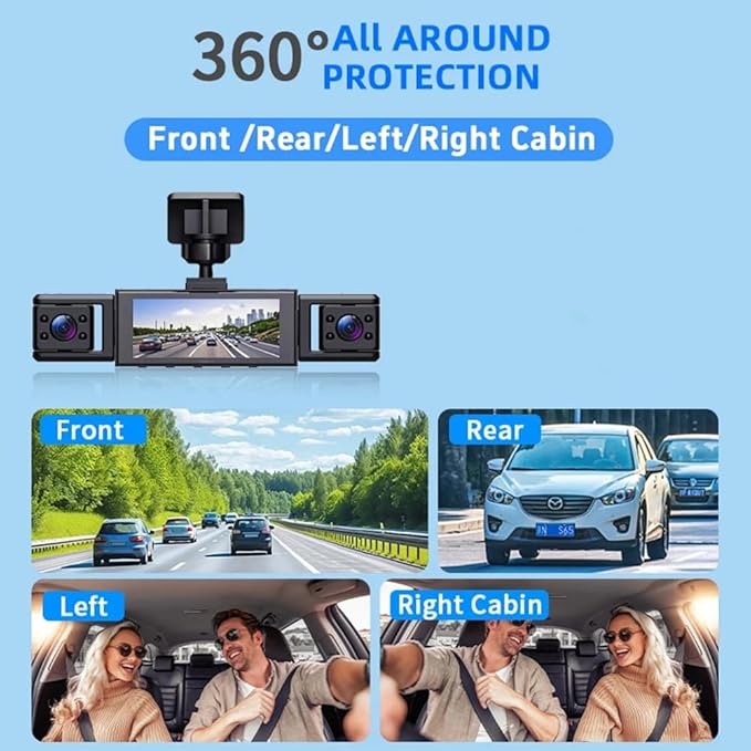 Dash Camera for Car Dash Cam Front Rear Left Right 4-Channel Dashcam 2K Full HD, 360° All-Round Protection, Car Security Video Recording, Night Vision, G-Sensor, Loop Recording