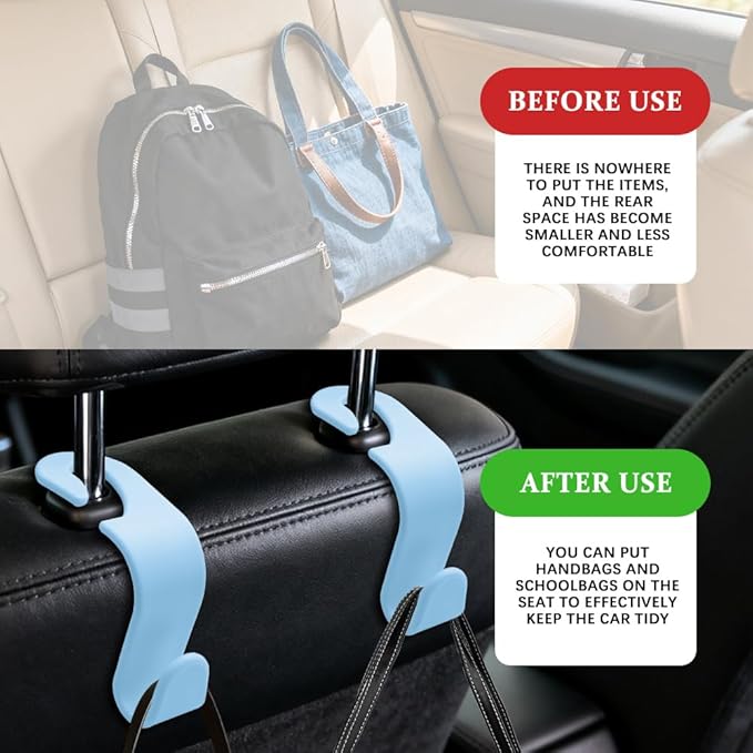 4PCS Car Seat Headrest Hooks, Purse Hook for Car, Auto Back Seat Organizer Storage Hanger Holder, Auto Accessories Multi-Use Portable Headrest Organizer Holder for Purse Handbag Coats (Blue)
