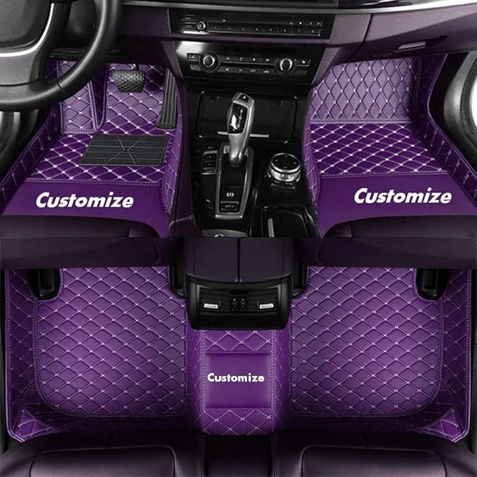 Custom Car Floor Mat Compatible with 97% Car Models Luxury Leather All Weather Waterproof Anti-Skid Full Coverage Car Mats (Purple)