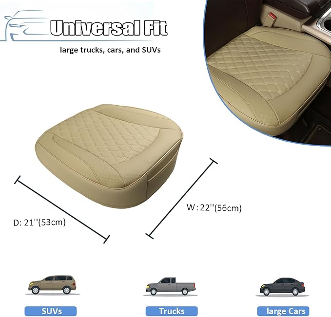 GIANT PANDA Bottom Seat Cover for Trucks&SUV, Front PU Leather Driver Seat Protector Fit for Chevy,Ram,Toyota,GMC,Ford F150 F-Series (2PCS-Beige)
