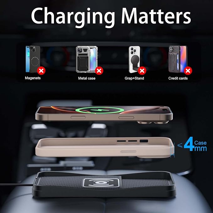 Car Wireless Charger Pad for Alfa Romeo Spider 2009, Fast Car Wireless Charging Pad for Car Center Console, Non Slip Charging Mat,1M-USB