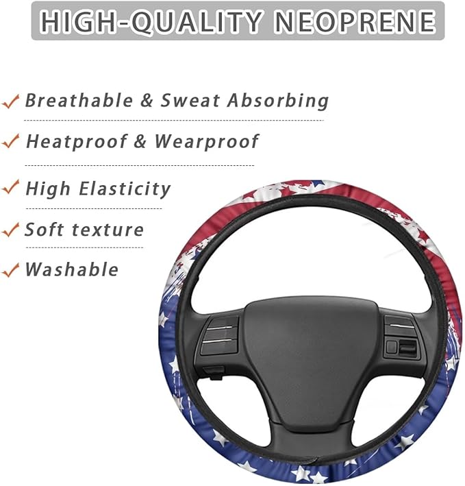 AFPANQZ Elastic Steering Wheel Cover, USA Print Non-Slip Steering Wheel Protective Covers for Women Men Car Accessories Universal 15 Inch Fit Auto, Suvs, Truck
