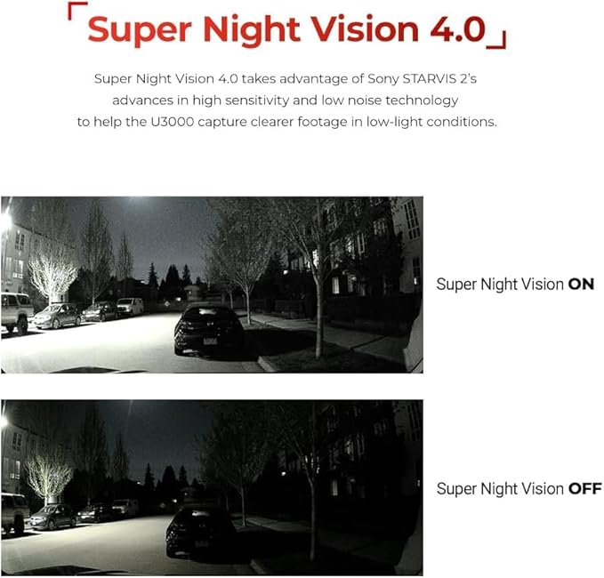 Thinkware U3000 4K Front Dash Cam with Sony STARVIS 2 Sensor, Built-in Radar Parking Mode, Super Night Vision 4.0, Dual-Band Wi-Fi, GPS, HDR, ADAS, Bluetooth, Supports Up to 512GB microSD