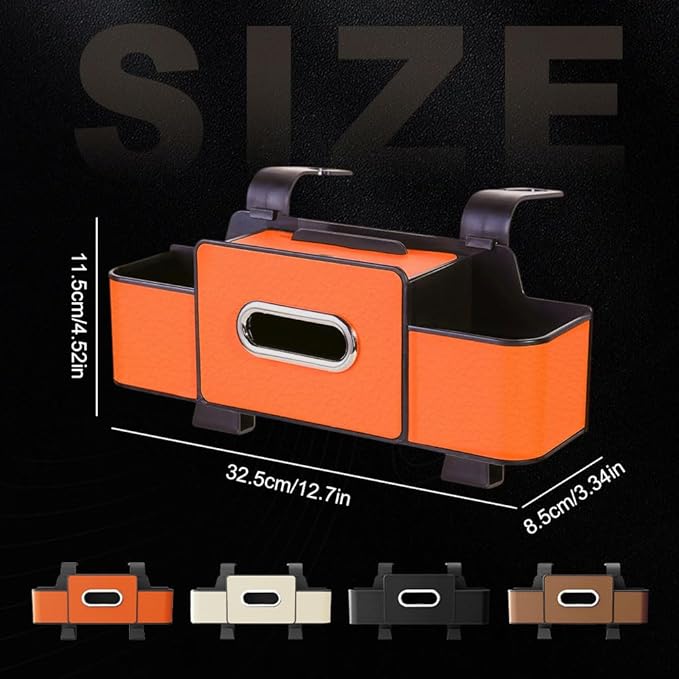 Cars Seat Back Bag, 2025 Upgrade Car Rear Backseat Extra Multifunctional Car Seat Back Storage Box, Multifunctional Car Seat Tissue Organizer with 2 Drink Cup Holder 2 Hooks (Orange)