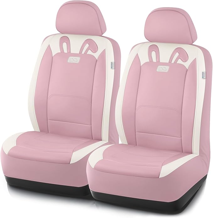 PIC AUTO Car Seat Covers, Cute Rabbit Premium Pink Leather Seat Covers, Universal Fit Front Seat Covers for Cars, Trucks, SUVs, Soft & Wear-Resistant Auto Interior Protection with Airbag-Compatible