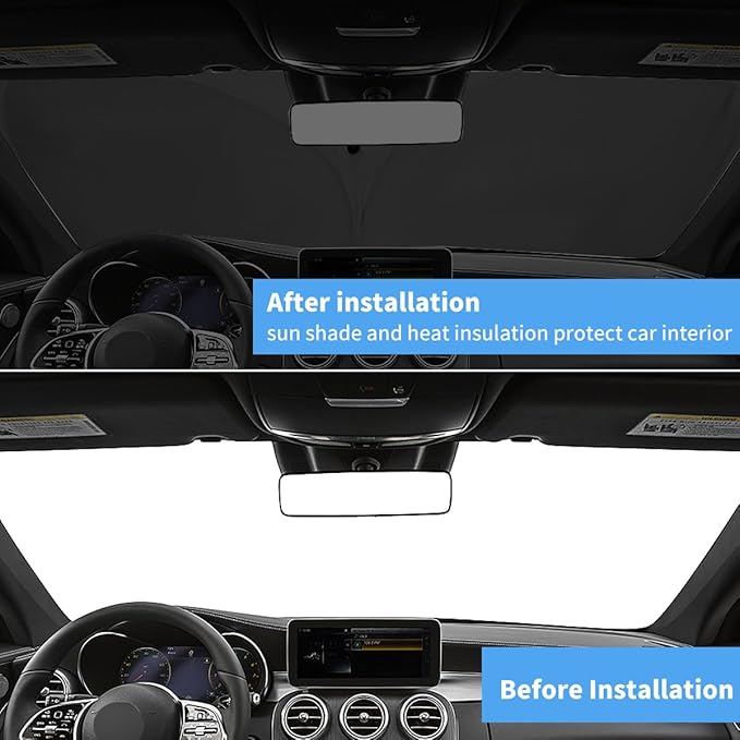Windshield Sun Shade for Mercedes Benz Accessories Window Sunshade Fit Mercedes Benz C Class C250 C300 C400 2015-2023 Front Window Shade Sun Visor Blocks UV Keep Car Cooler