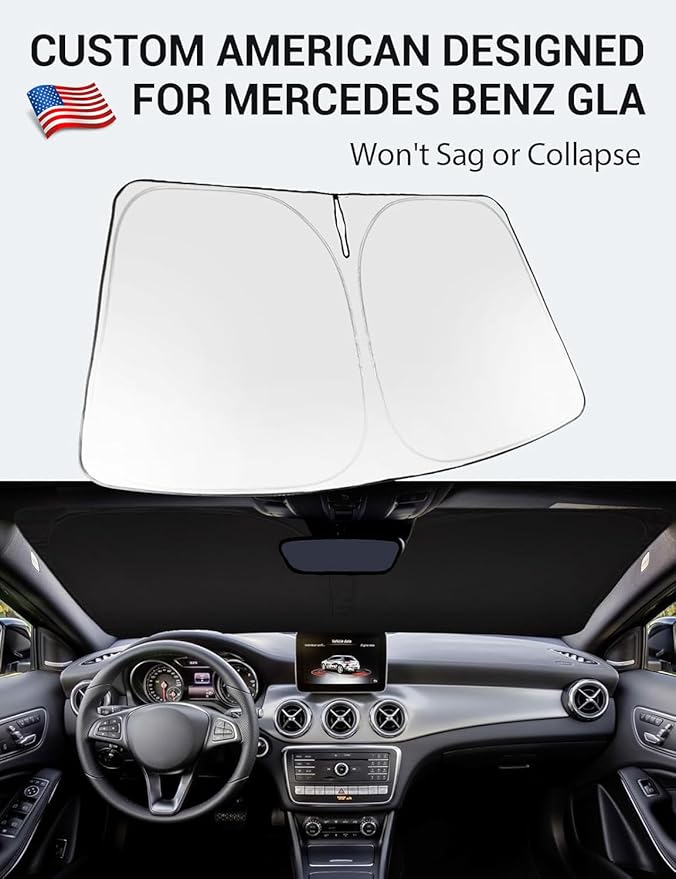 Proadsy 2026 Upgrade Windshield Sun Shade Custom Fit 2015-2020 GLA Foldable Front Sunshade Protector Sun Visor Blocks UV Rays Keep Car Cooler