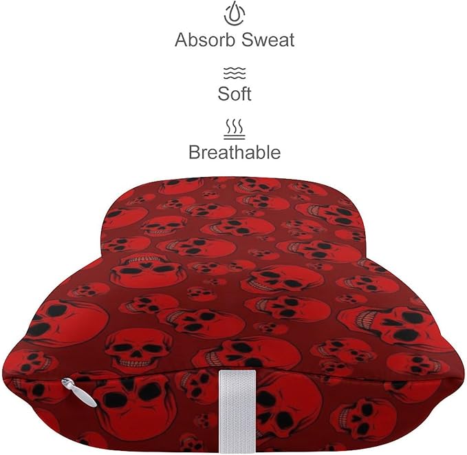 2 Pack Car Neck Pillow Compatible with Red Skulls, Softness Car Headrest Pillow for Driving with Adjustable Strap, Memory Foam Removable Cover, Comfortable Ergonomic Design