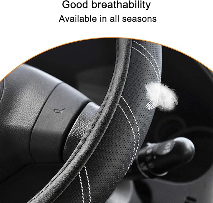 Mandark Car Steering Wheel Cover, Elastic Sport Leather Vehicle Steering Wheel Protector, Non-Slip Soft Grip Padded Auto Interior Protective Accessories, 14.5-15 Inch Universal Fit（Black）