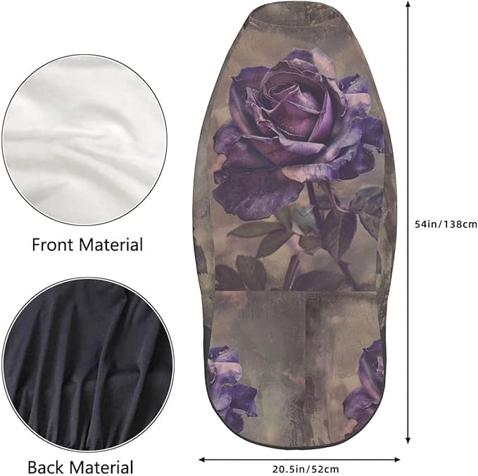 Delerain Car Seat Covers Set 2Pcs, Purple Rose Vintage Universal Front Car Seats Vehicle Enterior Protector Suitable Fits Most Car Auto SUV Sedan Truck