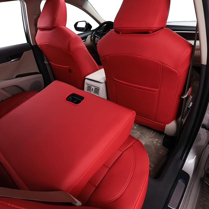 EKR Camry Car Seat Covers for Toyota Camry Hybrid LE,Hybrid SE 2018 2019 2020 2021 2022 2023 2024,Leather Car Seat Cover Full Set for Trucks SUV-Faux Leather(Red)
