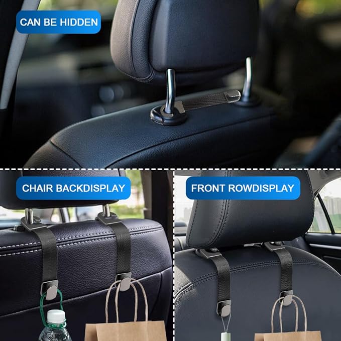 2PCS Car Seat Headrest Hook, Purse Hook for Car, Strong and Durable Backseat Hanger, Universal Auto Interior Accessories Seat Hanging Holders Fit for Hanging Purse Bag Grocery (Black)