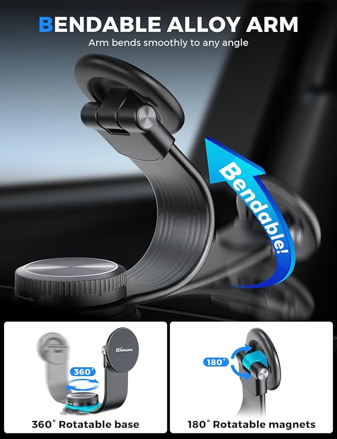 eSamcore for Magsafe Car Mount, Bendable Alloy Arm Magnetic Phone Holders for Your Car Dashboard & Windshield Vacuum Suction Cup Cell Phone Holder Fit for iPhone 17 Pro Max 16 15 14 13 12