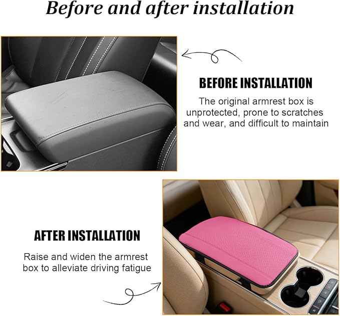 Car Center Console Cover, PU Leather Vehicle Armrest Seat Box Cover Protector, Comfortable Automotive Interior Arm Rest Cushion Pad Accessories, Universal for SUV Sedan Truck (Pink)