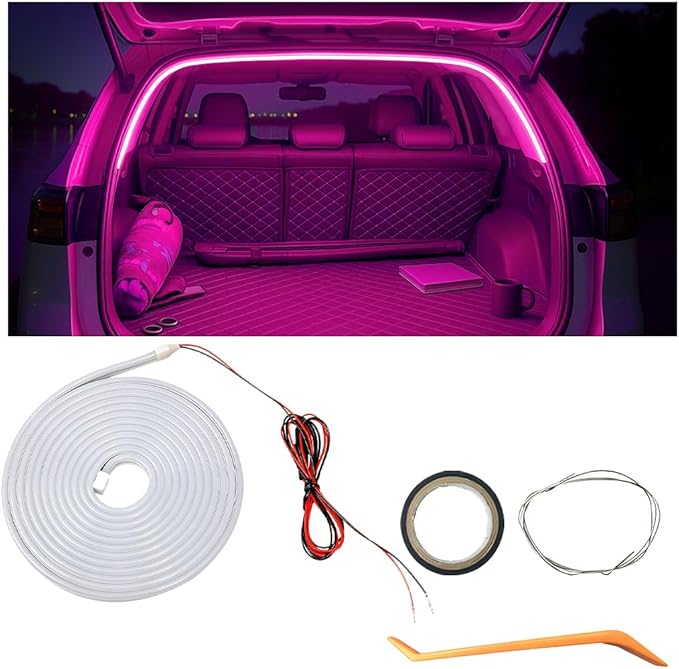 Car Trunk LED Strip Light, 6.56FT Silicone Flexible Cuttable Vehicle Trunk Cargo Ambient Lighting, Waterproof Bright Auto Trunk Interior Lamp Decoration, Universal for SUV RV Truck (Purple)