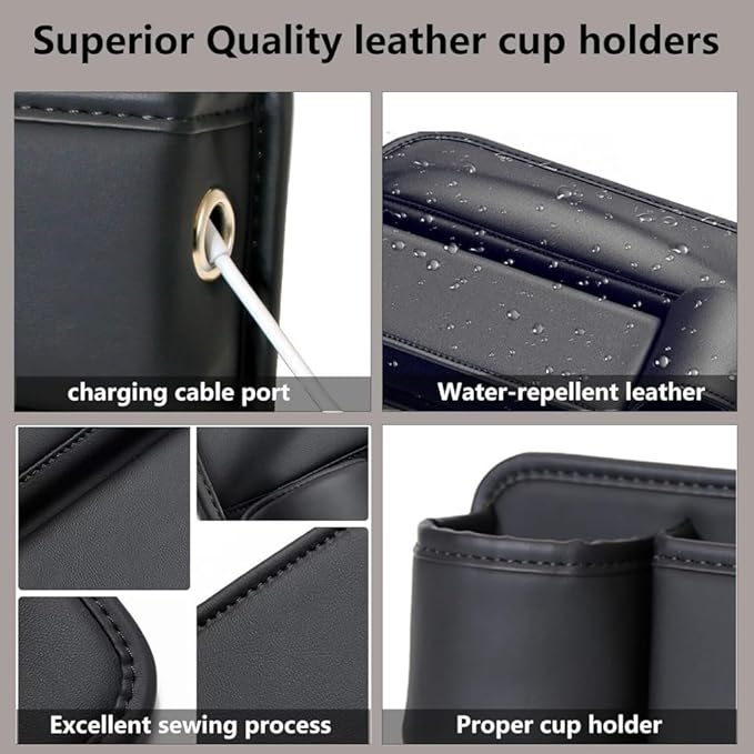Car Seat Gap Filler Organizer with Cup Holders, Seat Gap Storage Box for Drinks, Phones, Keys, Sunglasses, Cards, and Small Essentials (Beige, Passenger Seat)