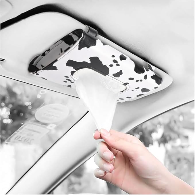 Cow Print Car Accessories for Women, Premium Tissues Box, Tissue Holder for Truck, Universal Napkin Dispenser for SUV, Car Tissue Box with Napkins Refill.