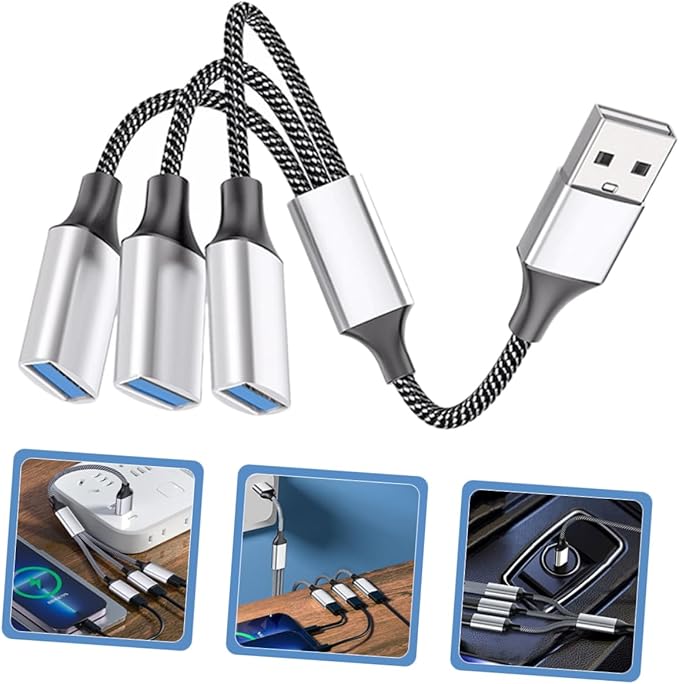 Angoily USB Power Splitter Hub 1 Male to 3 Female Multi-Port USB Cable Splitter for Laptop Car Home