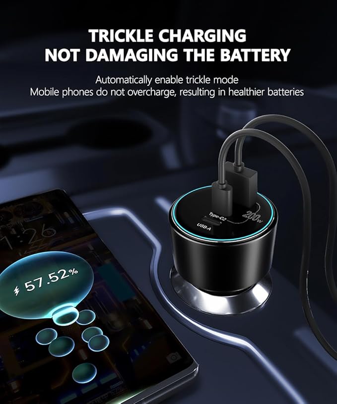 200W Car Charger, USB C Car Charger PD3.0 QC4.0 PPS Fast Charging Car Adapter with 2 100W USB C Cable 3 Port Type C Cigarette Lighter for Dell XPS, MacBook, iPhone 16 15 14, Galaxy S24 Ultra, iPad Pro