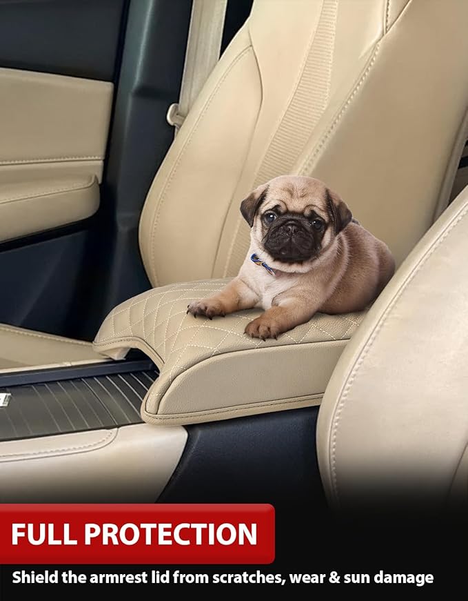 KBH Center Console Armrest Cover Pad for 2019-2024 Acura RDX, Middle Console Lid Cushion Protector, Car Arm Rest Box Pad, Vinyl Leather, Anti-Scratch, Beige