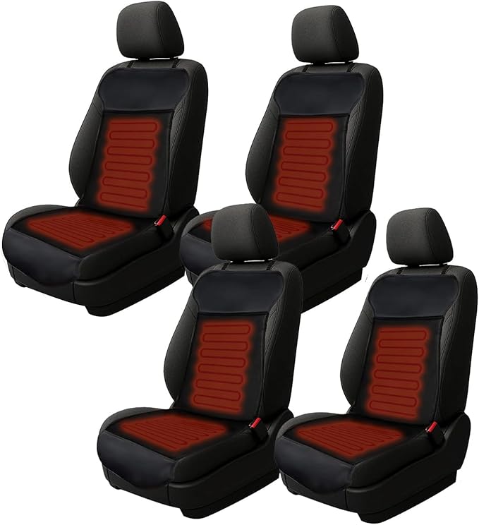 ZONETECH Car Seat Cover, Black Leather Seat Covers for Cars, Comfortable Amazon Car Seat Covers Full Back Support Promote Blood Circulation Relieve Fatigue 4 Car Seat Cushions Intergrated