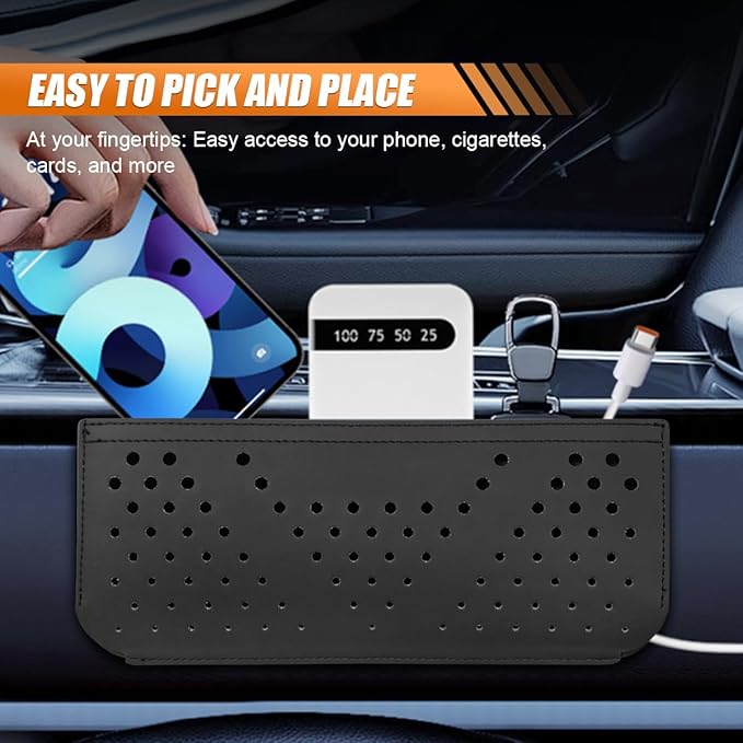 Car Seat Side Pocket Organizer, Multifunctional Mini Console Storage Bag for Phone, Keys, Sunglass, Wallet, PU Leather Tray Pouch Car Organizer Accessories for Seat, Door, Window, Console (Black)
