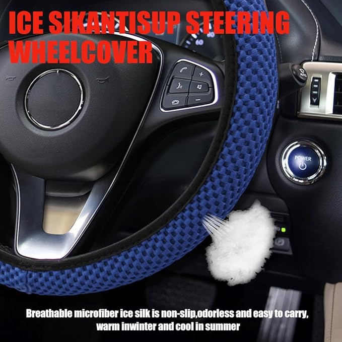 Elastic Stretch Steering Wheel Cover, Car Wheel Cover, Universal 15 Inch Car Steering Wheel Protector, Interior Accessories Microfiber Breathable Ice Silk Steering Wheel Covers for Car (Blue)