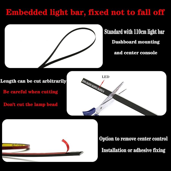 LED Interior Car Strip Light, Multicolor RGB 9 in 1 Optic Ambient Lighting Kits，Dual Control with Switch and A P P, Neon Lights On Car Dashboard with Music Sync Mode (9 in 1)