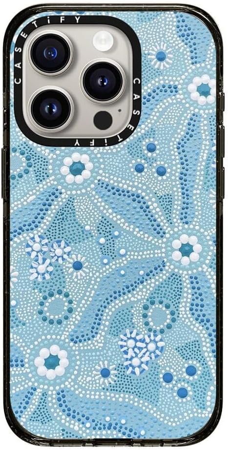 CASETiFY Impact iPhone 15 Pro Case [Slim/Compatible with Magsafe / 8.2 ft. 4X Military Grade Drop Protection] - Nadyung (Water) - Aboriginal Art - Clear Black
