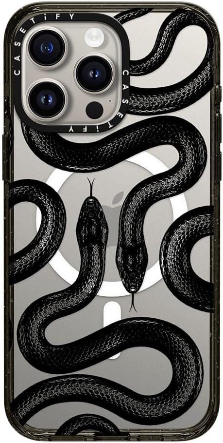 CASETiFY Impact Case for iPhone 15 Pro Max [4X Military Grade Drop Tested / 8.2ft Drop Protection/Compatible with Magsafe] - Animal Prints - Black Kingsnake - Clear Black
