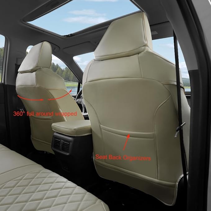 Lolcar Rav4 Seat Covers Custom Fit for Toyota Rav4 (for Hybrid) 2019-2025 LE,XLE,XLE Premium,Limited,Woodland Edition, Leather Truck Seat Cover Full Set for SUV,Faux Leather(Grid Beige)
