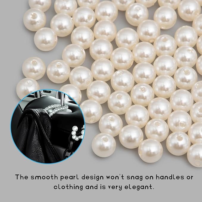 2PCS Car Seat Headrest Hook, Elegant Pearl Auto Back Seat Hanger Cute Purse Storage Organizer, High Load-Bearing Headrest Hook Exquisite Chic Holder for Handbags Coats Keys