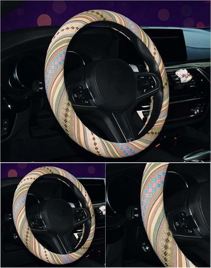 2016 Style Coarse Flax Cloth Automotive Steering Wheel Cover Anti Slip and Sweat Absorption Auto Car Wrap Cover (A)