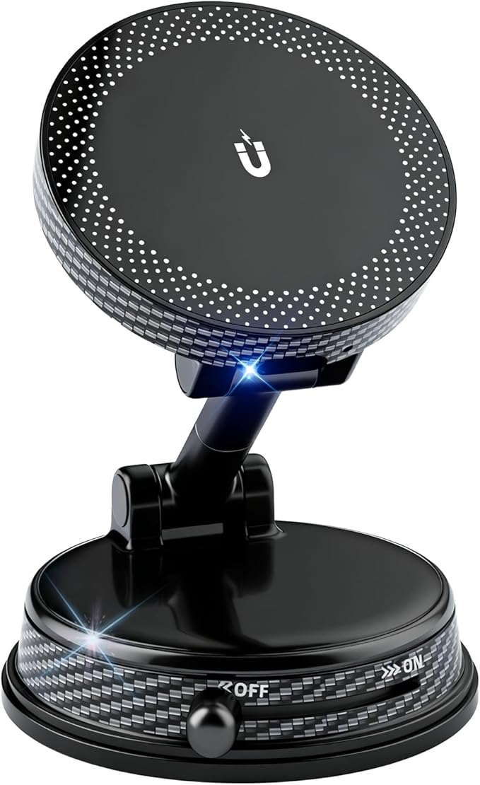 Magnetic Car Phone Holder for MagSafe, 15W Wireless Charging, 360° Adjustable Dashboard Mount, Compatible with iPhone 12-17 & Android (Black)