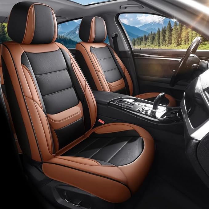 Car Seat Covers Custom Fit for Chevrolet/Chevy Colorado 2015-2026 , Premium Faux Leather Waterproof Car Seat Protectors with Lumbar Support, Breathable Anti-Slip Easy to install(Black&Brown,Full set)