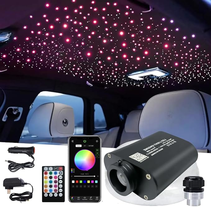 Firework 16W RGBW LED Fiber Optic Lights Star Ceiling Light Kit, Remote+APP+Music Mode Sound Sensor for Car & Home Decoration with Optical Fiber 160pcs 0.03in 6.5ft/2m